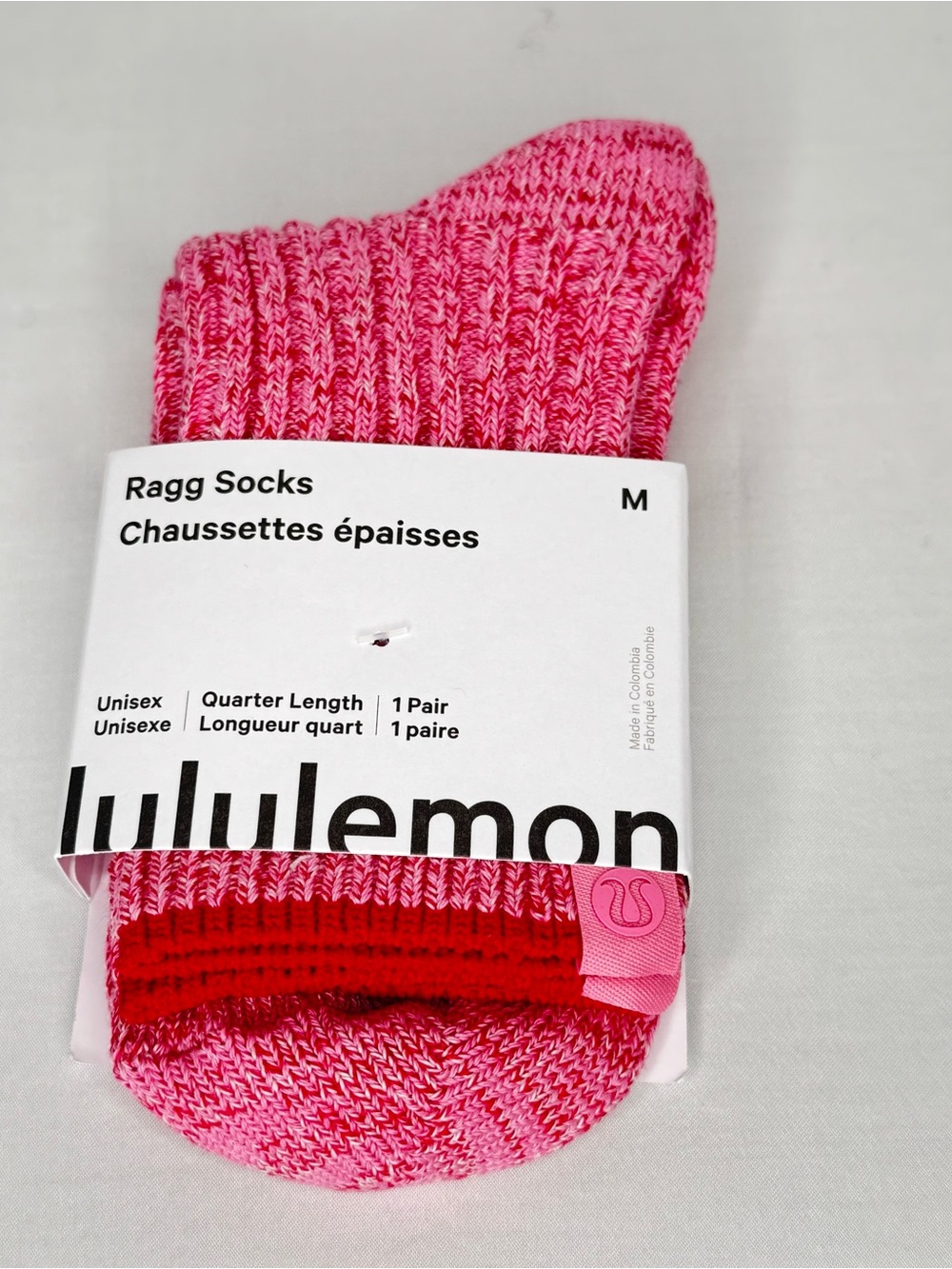 lululemon Unisex Quarter Length Ragg Socks Candy Cloud Multi/Mulberry Spark Pink